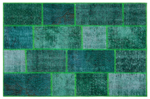 Apex Patchwork Carpet Green 26268 120 x 180 cm